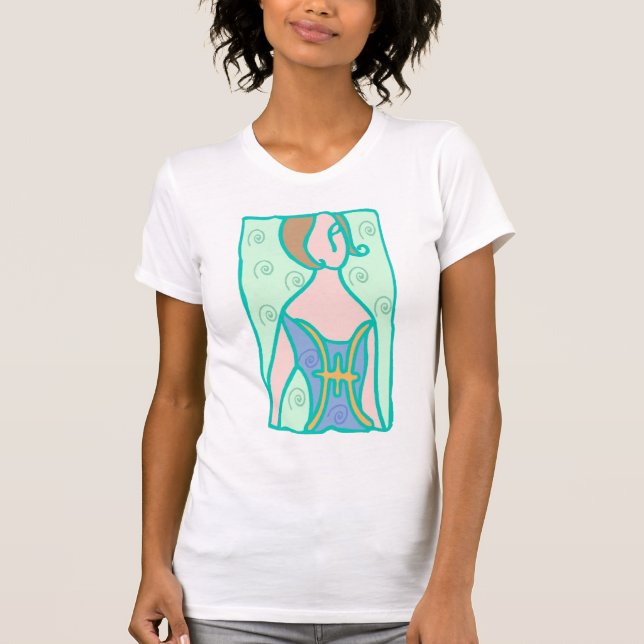 1920s Pisces woman with symbol purple green T-Shirt (Front)