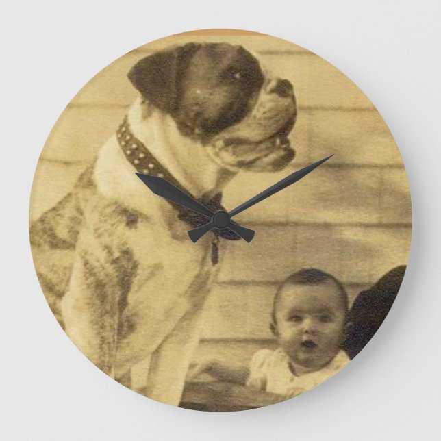 1920s pitbull guards baby large clock (Front)