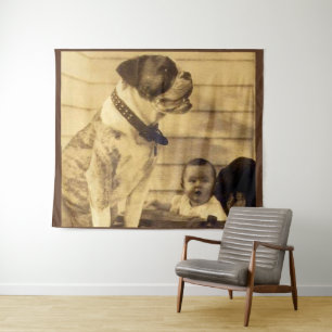 1920s pitbull guards baby tapestry
