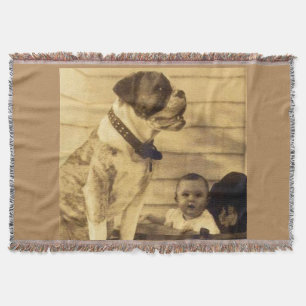 1920s pitbull guards baby throw blanket