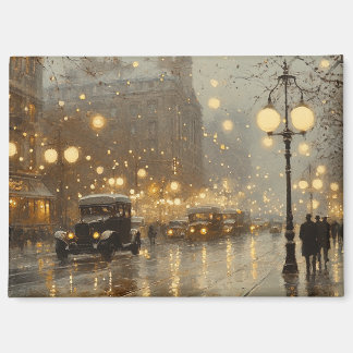 1920s Rainy Cityscape Refrigerator Magnet