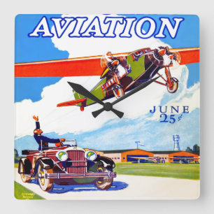1920's RETRO AVIATION Square Wall Clock
