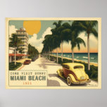 1920s retro Miami Beach Ocean Drive postcard Poster<br><div class="desc">1920's style colourized-photo postcard painting of a roadster driving along a palm tree-lined Ocean Drive in Miami Beach's South Beach.

This is another 100% original Snuggle Hamster design.</div>