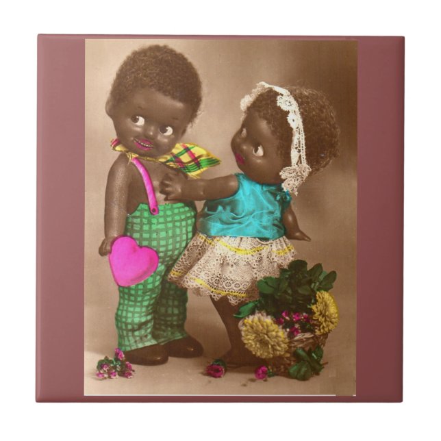 1920s RPPC adorable black dolls in love Ceramic Tile (Front)