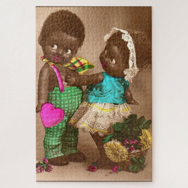 1920s RPPC adorable black dolls in love Jigsaw Puzzle (Vertical)