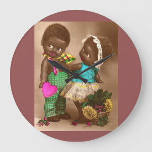 1920s RPPC adorable black dolls in love Large Clock