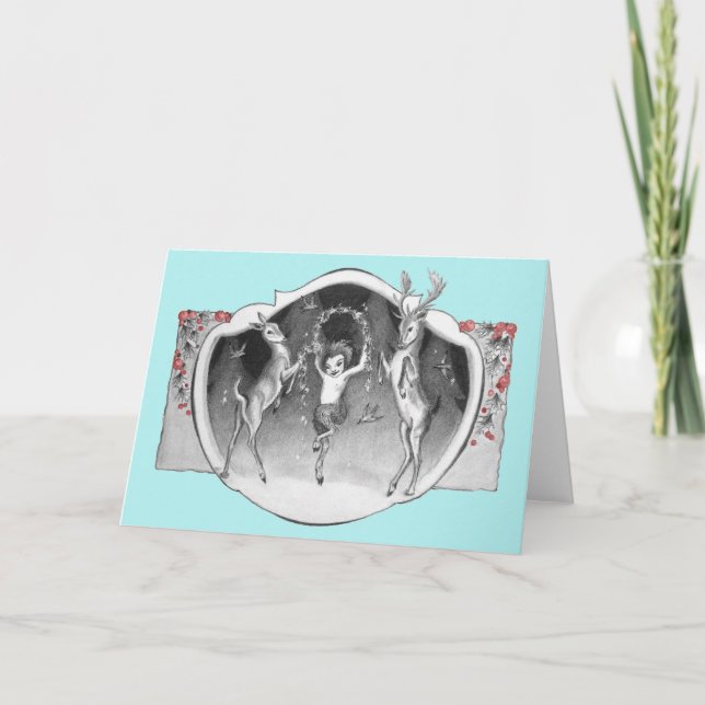 1920's Satyr with Deer Xmas Greeting Card (Front)