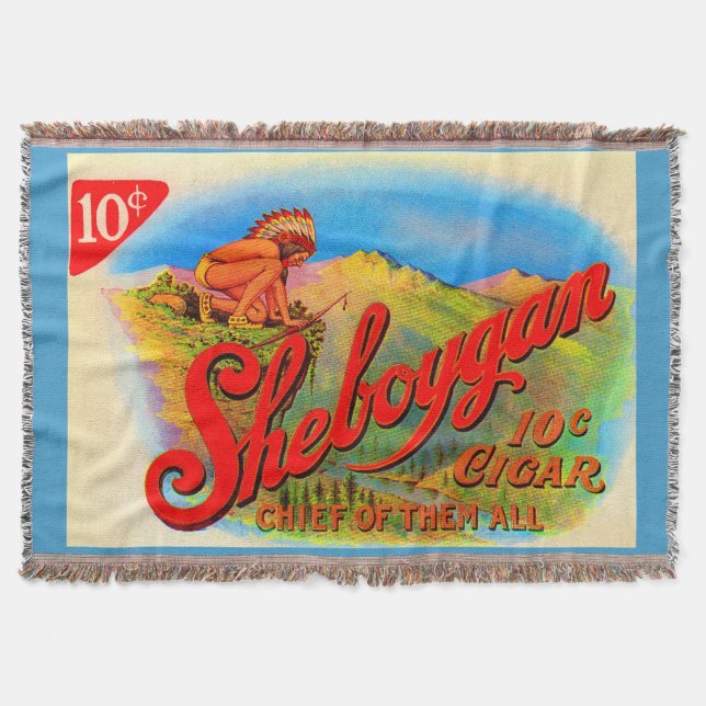 1920s Sheboygan cigar label print Throw Blanket (Front)