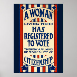 1920's Sign: "A Woman Living Here Registered..." Poster