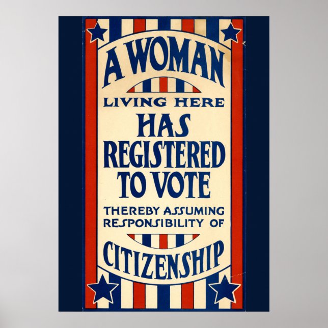 1920's Sign: "A Woman Living Here Registered..." Poster (Front)