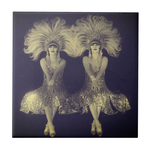 1920s The Dolly Sisters Twins Flappers Ceramic Tile (Front)