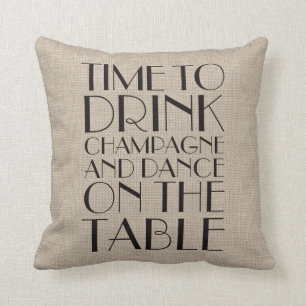 1920's Time to Drink Champagne Burlap Pillow