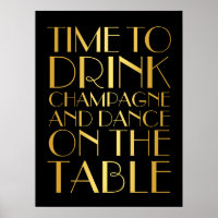 1920's Time to Drink Champagne Poster gold