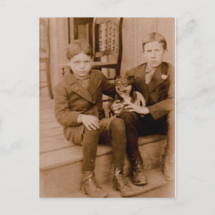 1920s two boys one dog postcard