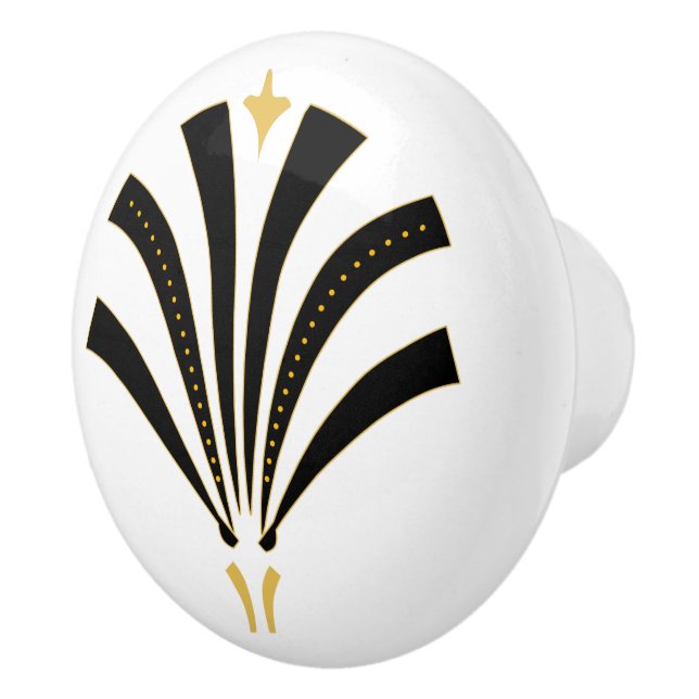 1920s Vintage Art Deco Black Fan Palmetto Ceramic Knob (Right)