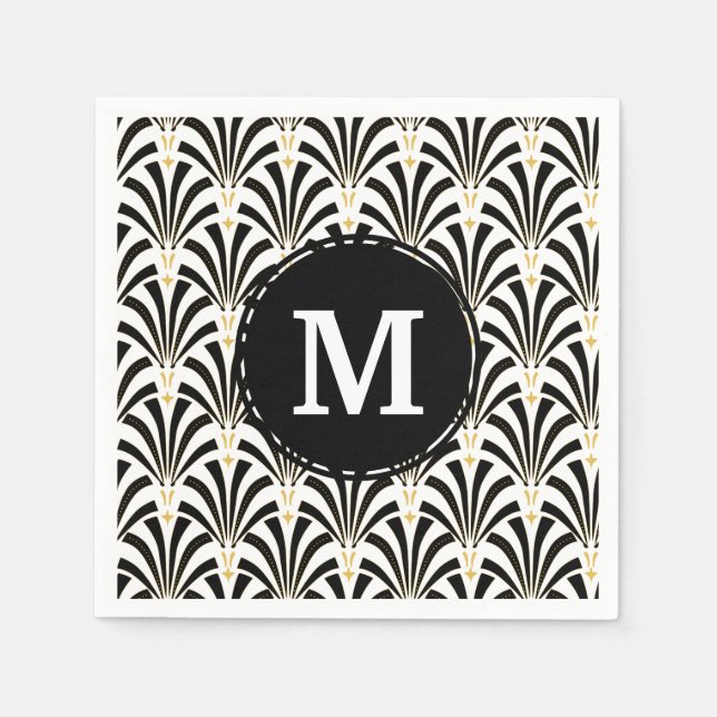 1920s Vintage Art Deco Black & White Palmettos Napkin (Front)