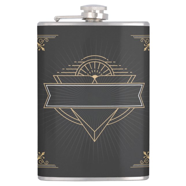 1920s Vintage Art Deco Gatsby Style Hip Flask (Front)