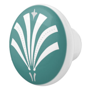 1920s Vintage Art Deco Grey Fan Palmetto Ceramic Knob