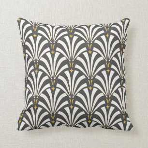 1920s Vintage Art Deco White Fans & Grey Cushion