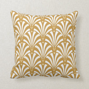 1920s Vintage Art Deco White Fans & Mustard Yellow Cushion