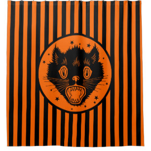 1920s Vintage Black Cat Halloween Shower Curtain