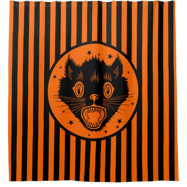 1920s Vintage Black Cat Halloween Shower Curtain (Front)