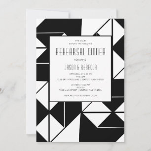 1920s Vintage Tile Black White Rehearsal Dinner Invitation