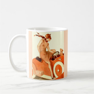 1920s woman, car and dog coffee mug