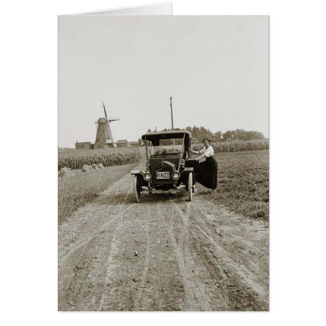 1920's Woman Car and Great Dutch Windmill Photo (Front)