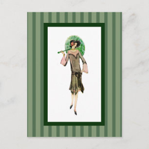 1920s Woman with Green Stripes Postcard