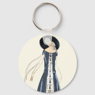 1920s Women's Fashion Dress and Hat Key Ring