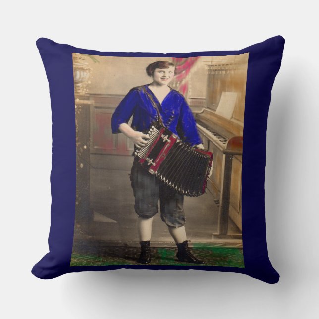 1920s young lady accordionist RPPC print Cushion (Front)