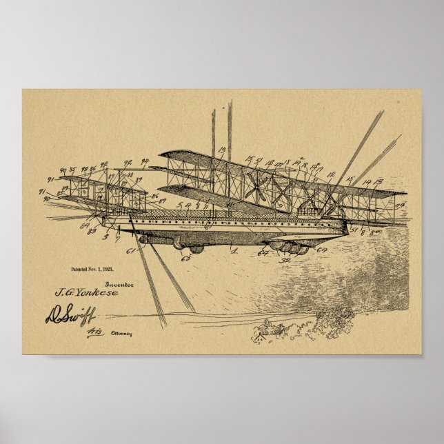 1921 Airship Aeroplane Patent Art Drawing Print (Front)