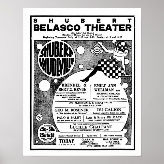 1921 vintage Vaudeville poster entertainment (Front)