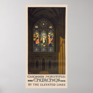 1923 Poster Of A Church With Stained Glass Window.