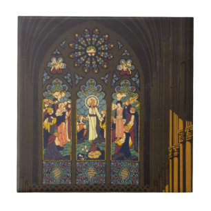 1923 Poster Of A Church With Stained Glass Window. Ceramic Tile