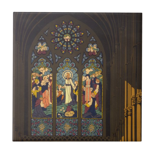 1923 Poster Of A Church With Stained Glass Window. Ceramic Tile (Front)