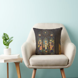 1923 Poster Of A Church With Stained Glass Window. Cushion