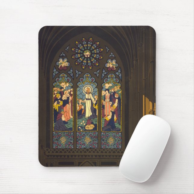 1923 Poster Of A Church With Stained Glass Window. Mouse Pad (With Mouse)