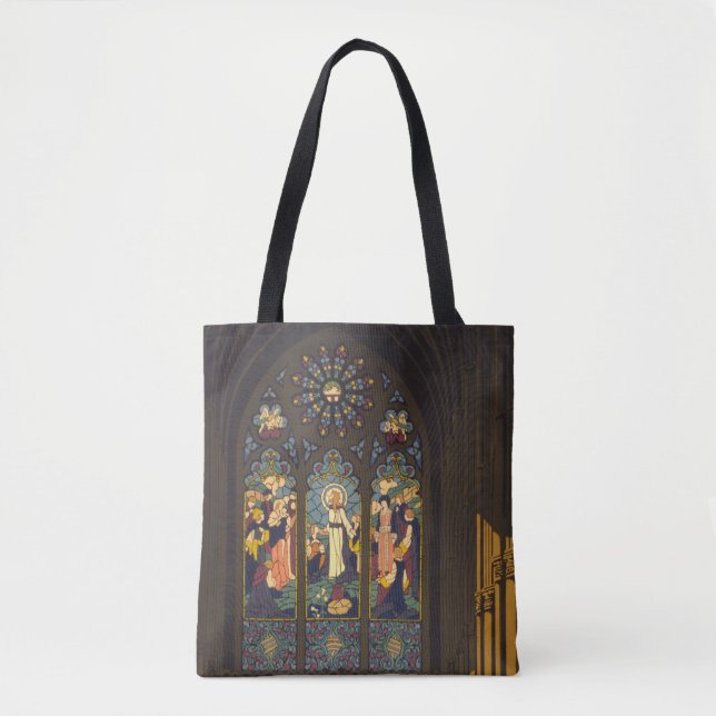 1923 Poster Of A Church With Stained Glass Window. Tote Bag (Front)