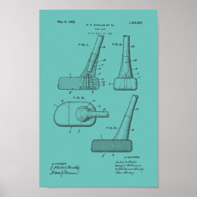 1923 Vintage Golf Club Patent Blueprint Art Print (Front)