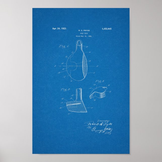 1923 Vintage Golf Club Patent Blueprint Art Print (Front)