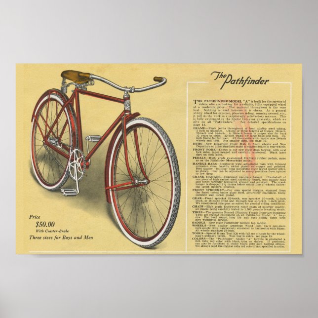 1923 Vintage Mens Pathfinder Bicycle Ad Art Poster (Front)
