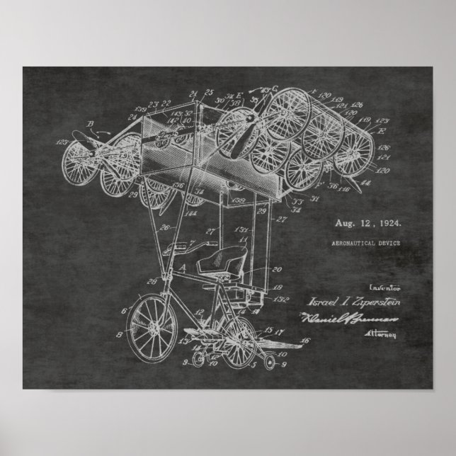 1924 Bicycle Aeroplane Patent Art Drawing Print (Front)