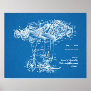 1924 Flying Bicycle Aeroplane Patent Art Drawing Poster