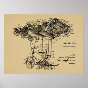 1924 Flying Bicycle Aeroplane Patent Drawing Print