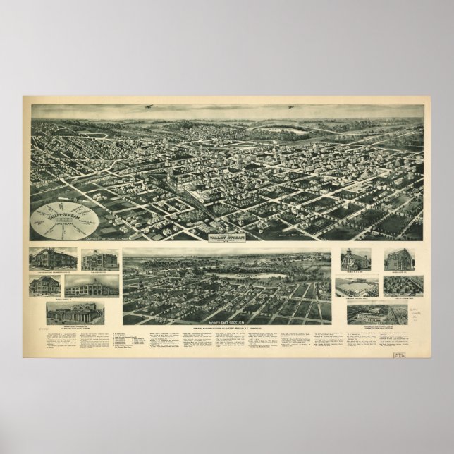 1924 Valley Stream NY Birds Eye View Panoramic Map Poster (Front)