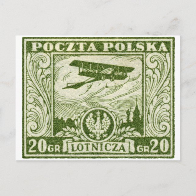 1925 20gr Polish Airmail Stamp Postcard (Front)