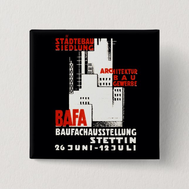 1925 Construction Exposition Poster 15 Cm Square Badge (Front)