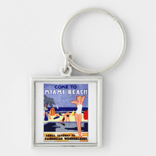 1925 Miami Beach Travel Poster Key Ring
